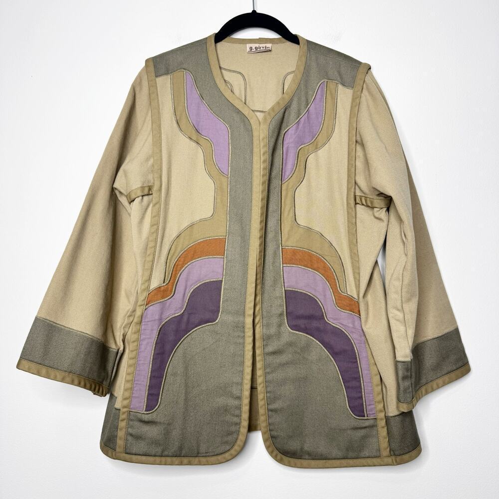 Vintage G Girvin Jacket Wearable Art Reversible Applique Boho Cotton Large